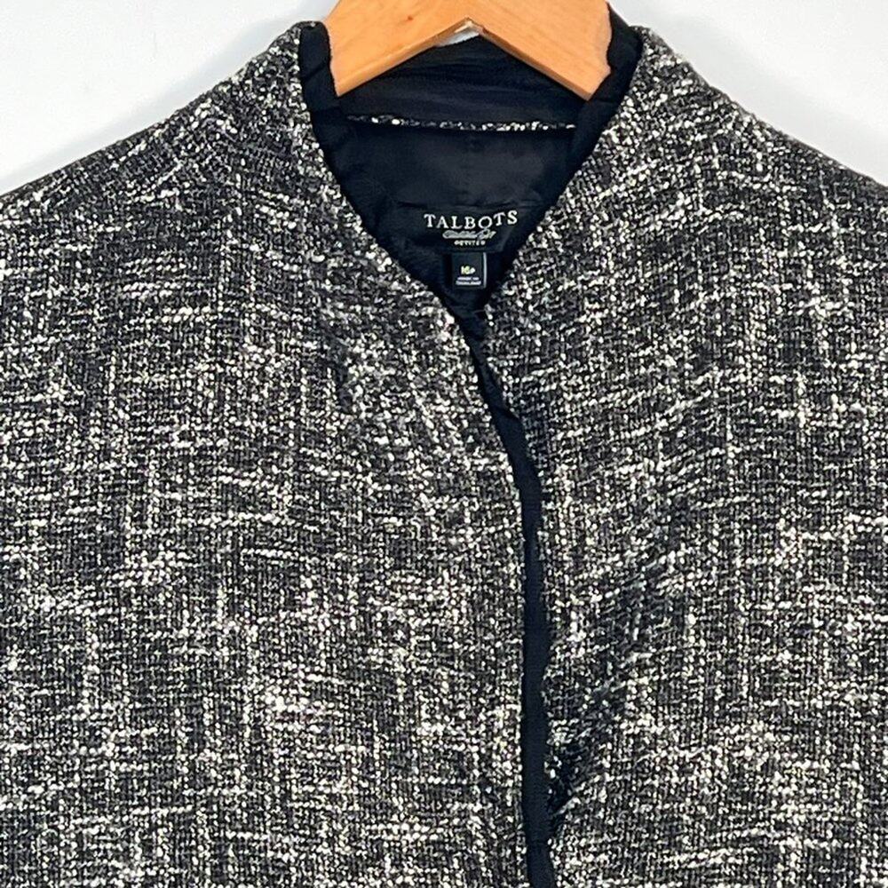 Talbots Black White Textured Tweed Collarless Suit Jacket Womens 16 Petite - Picture 2 of 14